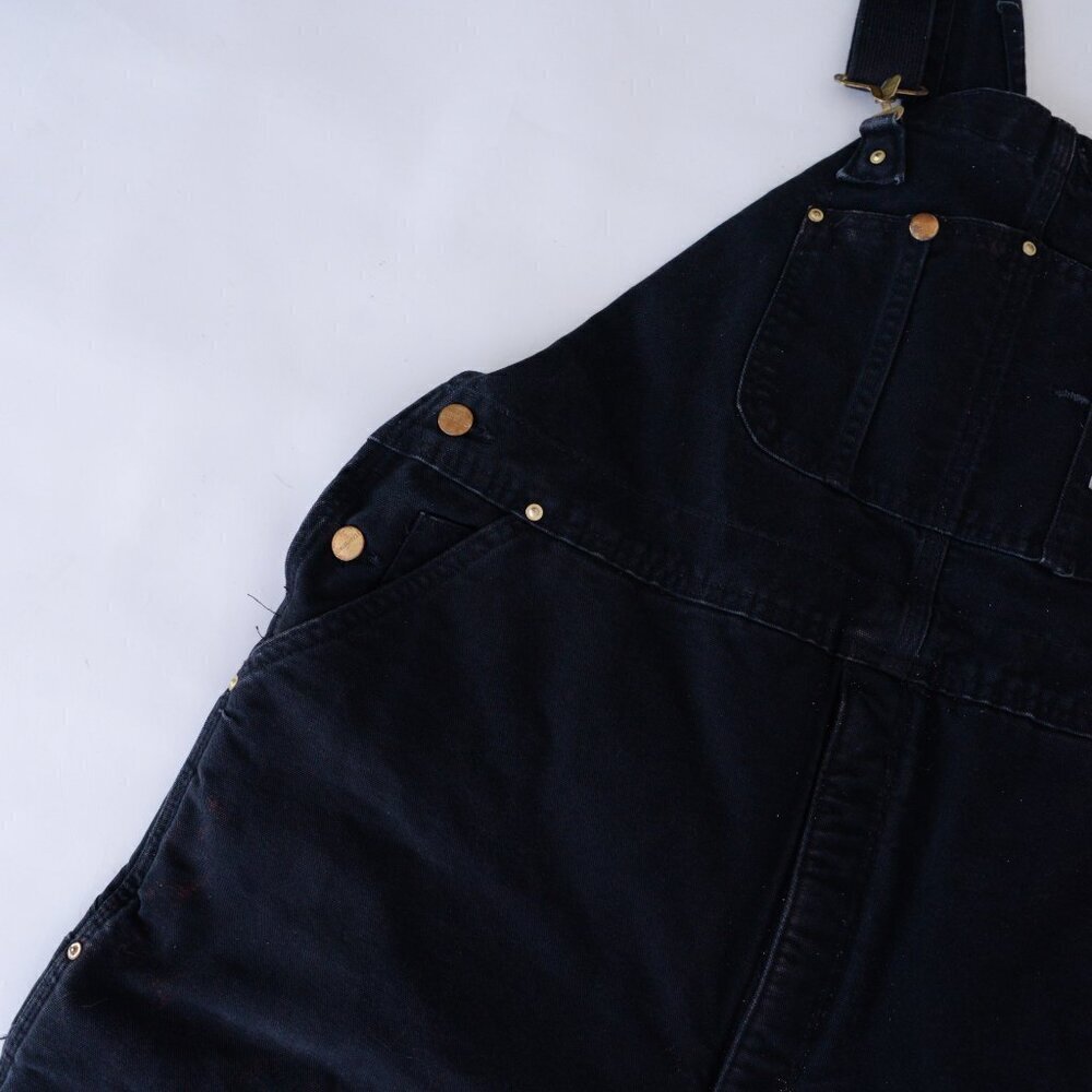 Vintage 80s Carhartt Black Distressed Red Quilt Lined Double Knee Overalls 44x30 - Picture 13 of 16